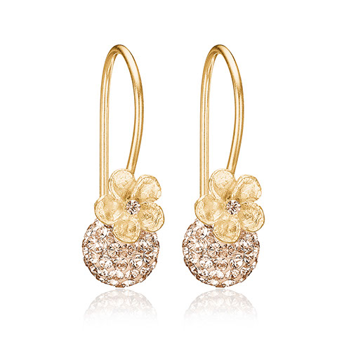Øreringe fra Priesme smykker med pudderfarvede Swarovski krystaller udført i 24 karat forgyldt Sterling sølv med elegante og meget søde små blomster