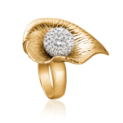 Priesme lilje ring - enestående ring i forgyldt sølv med stor kugle med Swarovski krystaller. Fantastisk smuk og eksklusiv ring