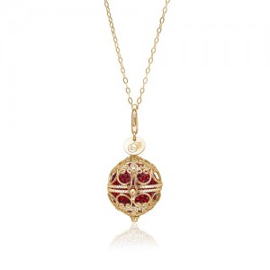 Priesme Change Your Style halskæde. Halskæde med stor smuk filigran kugle i 24 karat forgyldt 925 Sterling sølv med røde Swarovski krystaller fra kollektionen Secret Love