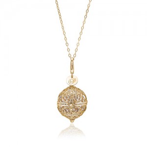 Priesme Change Your Style halskæde. Halskæde med stor smuk filigran kugle i 24 karat forgyldt 925 Sterling sølv med Guld farvede Swarovski krystaller fra kollektionen Golden Star