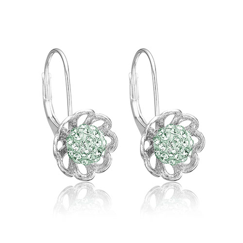 Sølv blomster øreringe med mint grønne Swarovski krystaller