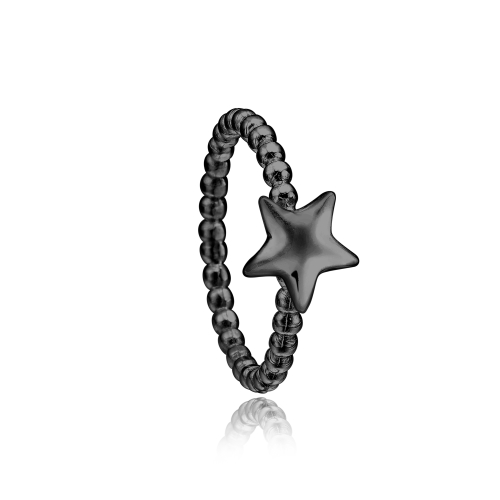 Priesme stjerne ring i sort rhodineret sølv