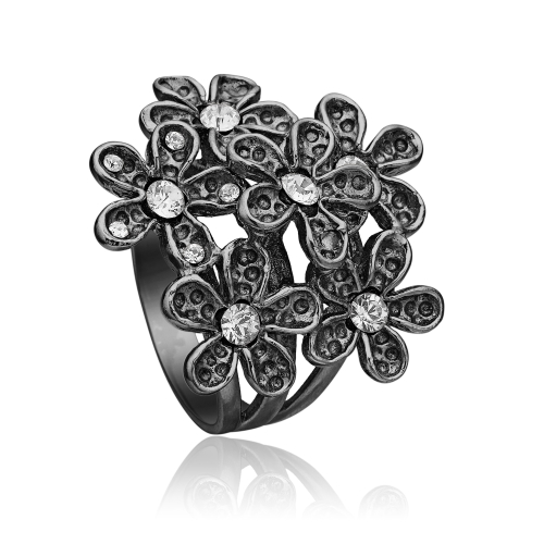 Blomster ring i sort sølv